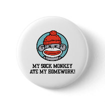Funny Sock Monkey Pinback Button