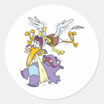 funny stork delivering baby hippo round stickers