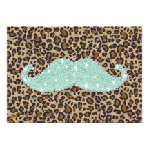 Funny Teal Green Bling Moustache And Animal Print Personalized Announcements