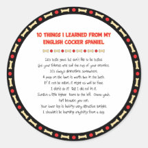 Funny Things I Learned From English Cocker Spaniel Round Sticker