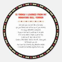 Funny Things I Learned From Miniature Bull Terrier Round Stickers