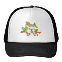 funny tree frog wearing a neck tie cartoon mesh hats