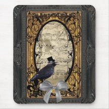 Funny vintage gothic steampunk crow mousemats