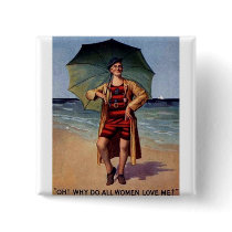 funny vintage man sea bathing suit umbrella poster pin