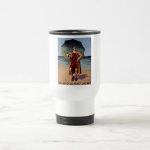 funny vintage man sea bathing suit umbrella poster coffee mug