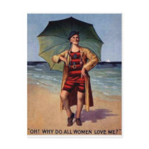 funny vintage man sea bathing suit umbrella poster postcard