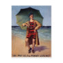 funny vintage man sea bathing suit umbrella poster postcard