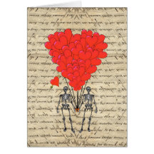 Funny vintage Skeleton and red heart Cards