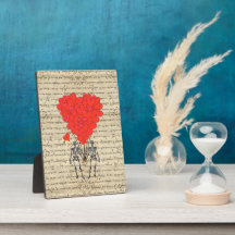 Funny vintage Skeleton and red heart Plaque