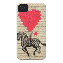 Funny vintage zebra & heart balloons iPhone 4 cover
