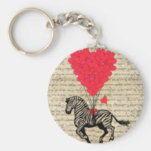 Funny vintage zebra & heart balloons keychain