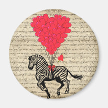 Funny vintage zebra & heart balloons refrigerator magnet
