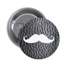 Funny White Moustache On Black Leather Pattern Pins