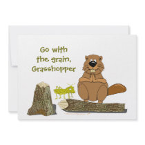 Funny Wood Turning Beaver and Grasshopper Cartoon Personalised Announcement