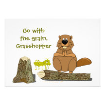 Funny Wood Turning Beaver and Grasshopper Cartoon Personalised Announcement