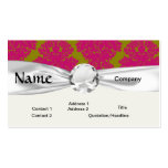 fuschia and olive fleur damask pattern business card templates