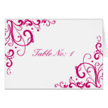 Fuschia and White Flourish Wedding Table Card