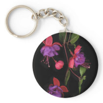 Fuschia Blossoms on Black Keychains