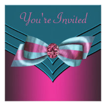 Fuschia Hot Pink Teal Blue All Occasion Party Personalised Invitation