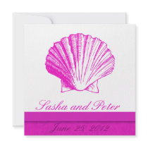 Fuscia Shell Beach Wedding Invitations