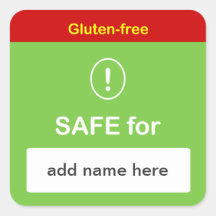 g4 - SAFE FOOD LABEL w/ Custom Name ~ GLUTEN-FREE. Square Stickers