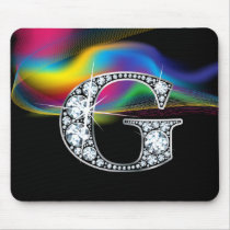 "G" Diamond Bling with Rainbow Swirl Mousepad