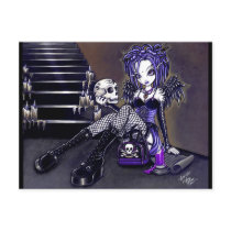 "Gabriella" Gothic Blue Skull Angel Art Postcard