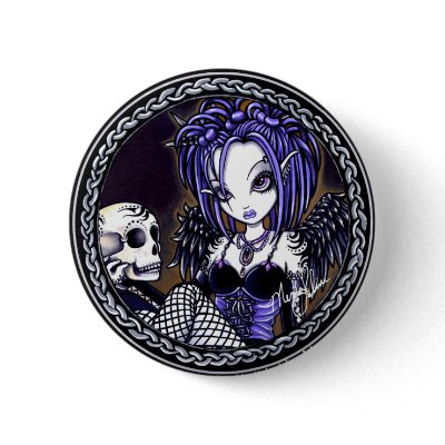 Gabriella Gothic Blue Skull Angel button by mykajelina