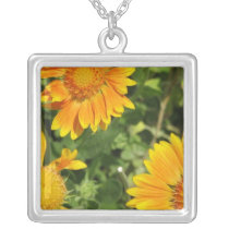 Gaillardia Flowers Sterling Silver Necklace