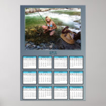 Gal Holding a Netted Rainbow Trout Poster Calendar