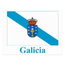 Galicia flag with name postcards