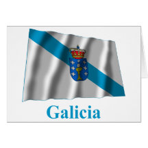 Galicia waving flag with name greeting cards