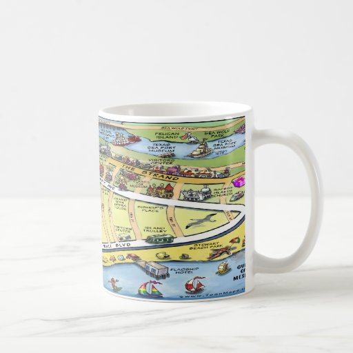 Galveston Texas Cartoon Map Mugs