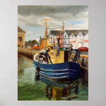 Galway City Commercial Boat Landscape Oil Painting Print