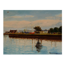 Galway City Harbour Impressionistic Oil Painting Postcard