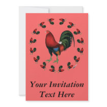 Game Cock Rooster Circle Personalized Invites