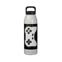 Game Controller Black White 8bit Video Game Style Reusable Water Bottle