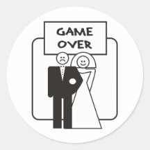 Game Over Marriage Round Stickers