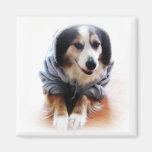 Gangsta Dog Wearing Hoodie Fridge Magnets