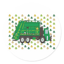 Garbage Truck Shamrocks Round Stickers