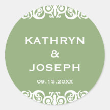 Garden green Victorian scroll wedding favour label Sticker