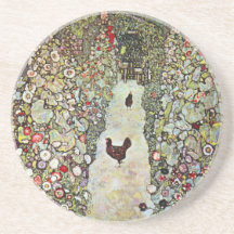 Garden Path with Chickens by Gustav Klimt Beverage Coasters