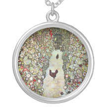 Garden Path with Chickens by Gustav Klimt Necklaces