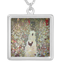 Garden Path with Chickens by Gustav Klimt Necklaces