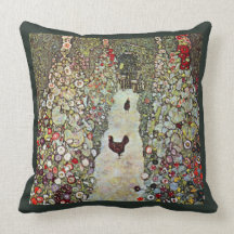 Garden Path with Chickens by Gustav Klimt Throw Pillows