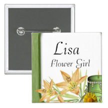 Garden Stylish Classy Flower Girl  Wedding Pinback Button