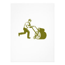 Gardener Landscaper Pushing Lawn Roller Retro Custom Invitation