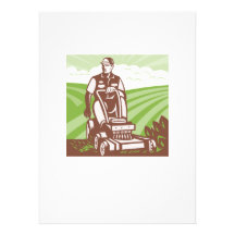 Gardener Landscaper Riding Lawn Mower Retro Custom Invite