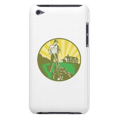 Gardener Mowing Lawn Mower Retro Ipod Touch Cover