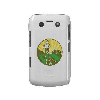 Gardener Mowing Lawn Mower Retro Blackberry Bold Cover